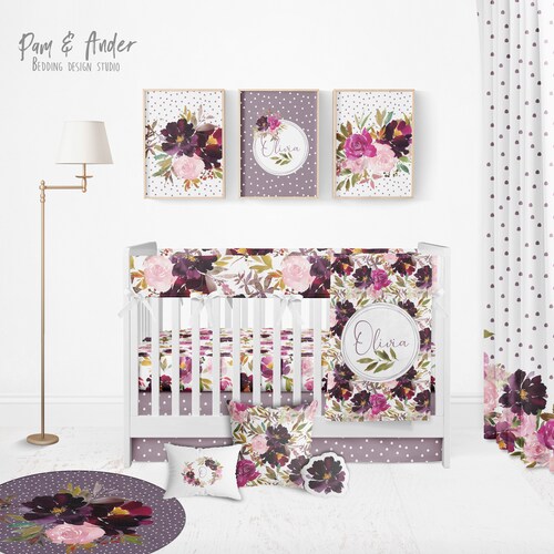 Purple Floral Crib Bedding Baby Girl Nursery Lavender Etsy