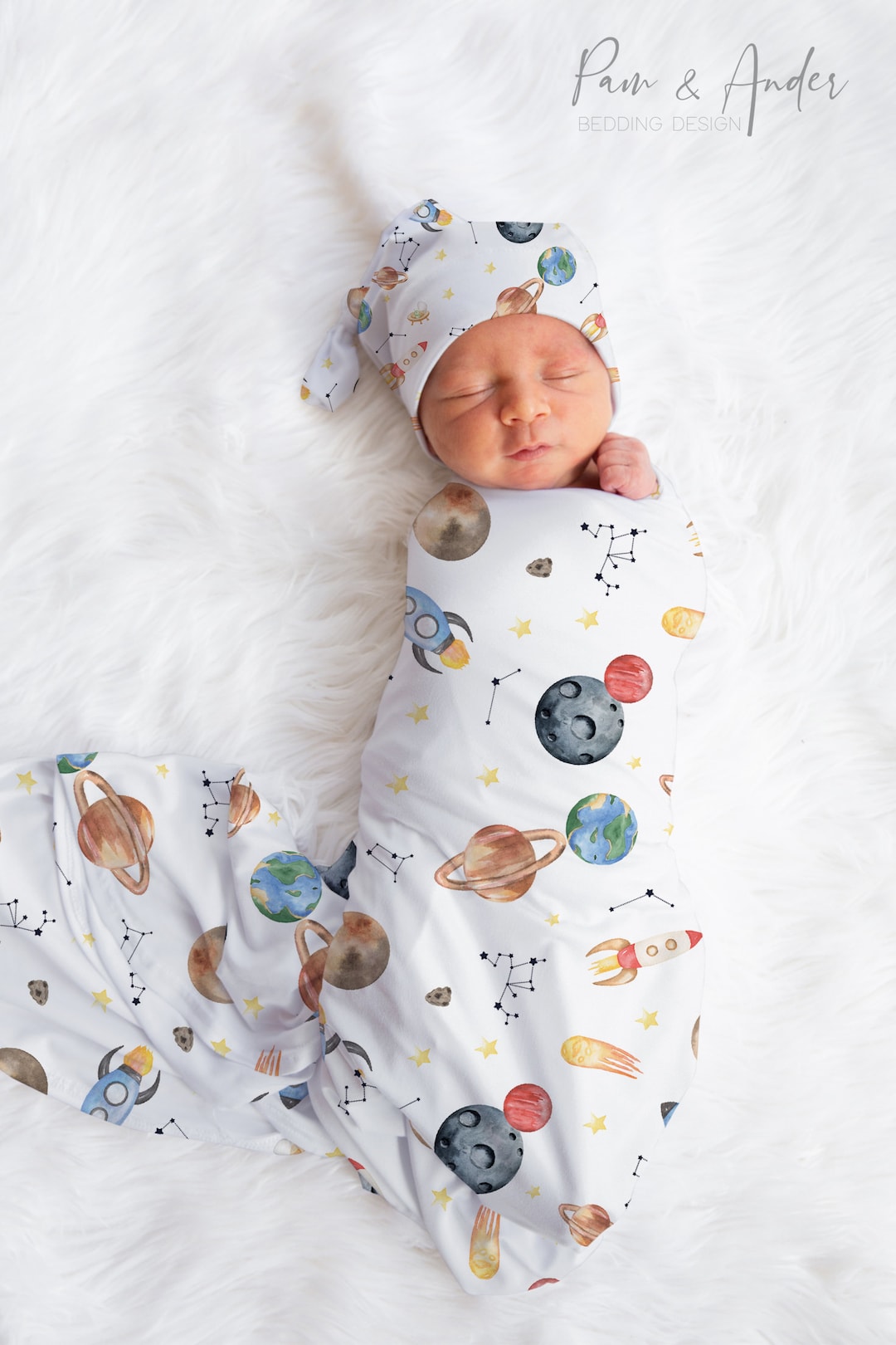 SPACE Baby Boy Swaddle Set, Astronaut Baby Accesories, Personalized