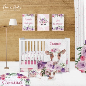 COW FLORAL BABY bedding, flower crib sheet, floral cow, baby bedding, Cow crib bedding, floral cow crib bedding