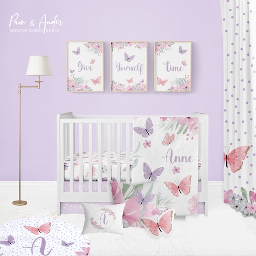 BUTTERFLY Crib Bedding Set Floral Baby Crib Bedding Etsy