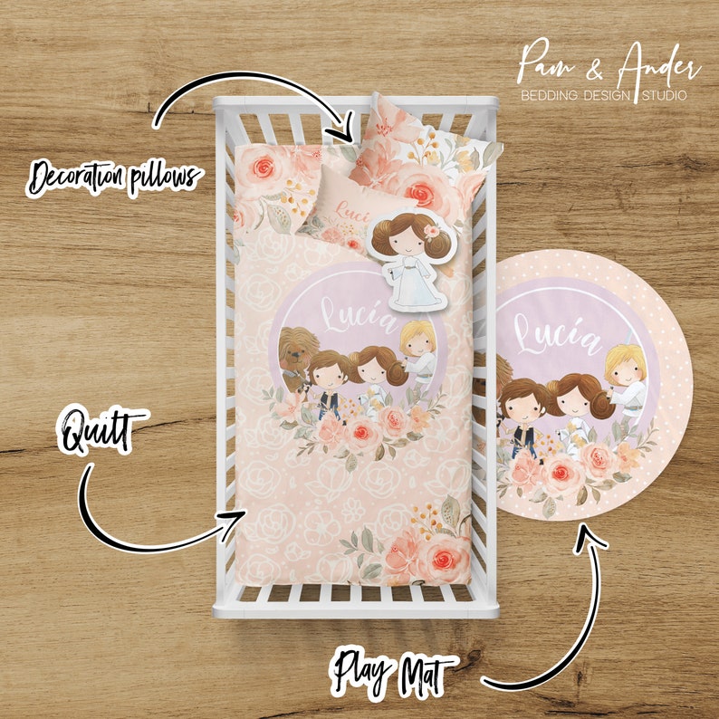 Baby Girl Star Wars Crib Bedding Set Floral Star Wars Etsy