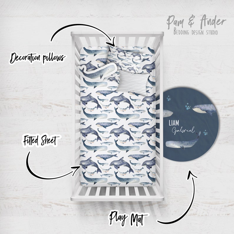WHALE CRIB BEDDING Set Ocean Nursery Boy Baby Bedding Baby Etsy