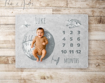 STAR WARS Gray Boy Milestone Blanket, Baby Boy Milestone Blanket, Baby Shower Gift, Baby Boy Gift, Newborn Gift, Personalized Baby Blanket