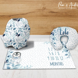 Conjunto de accesorios de pingüino para bebé, Manta personalizada para bebé, Pingüino floral, Guardería de bebé pingüino