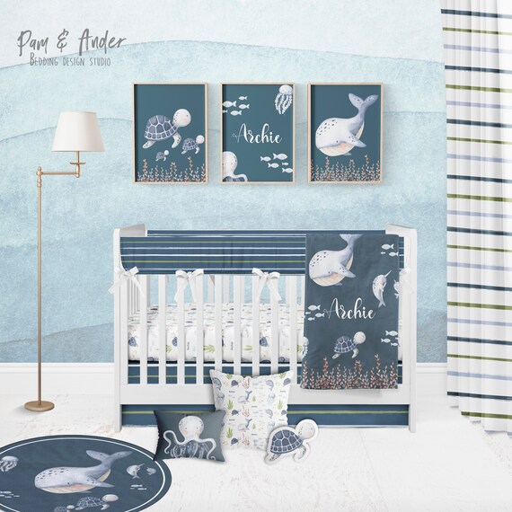 OCEAN CRIB BEDDING Set Ocean Nursery Boy Baby Bedding Baby Etsy