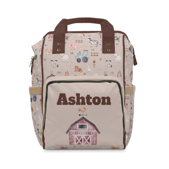 Farm Animal Print Diaper Backpack, Chic Baby Bag, Stylish Changing