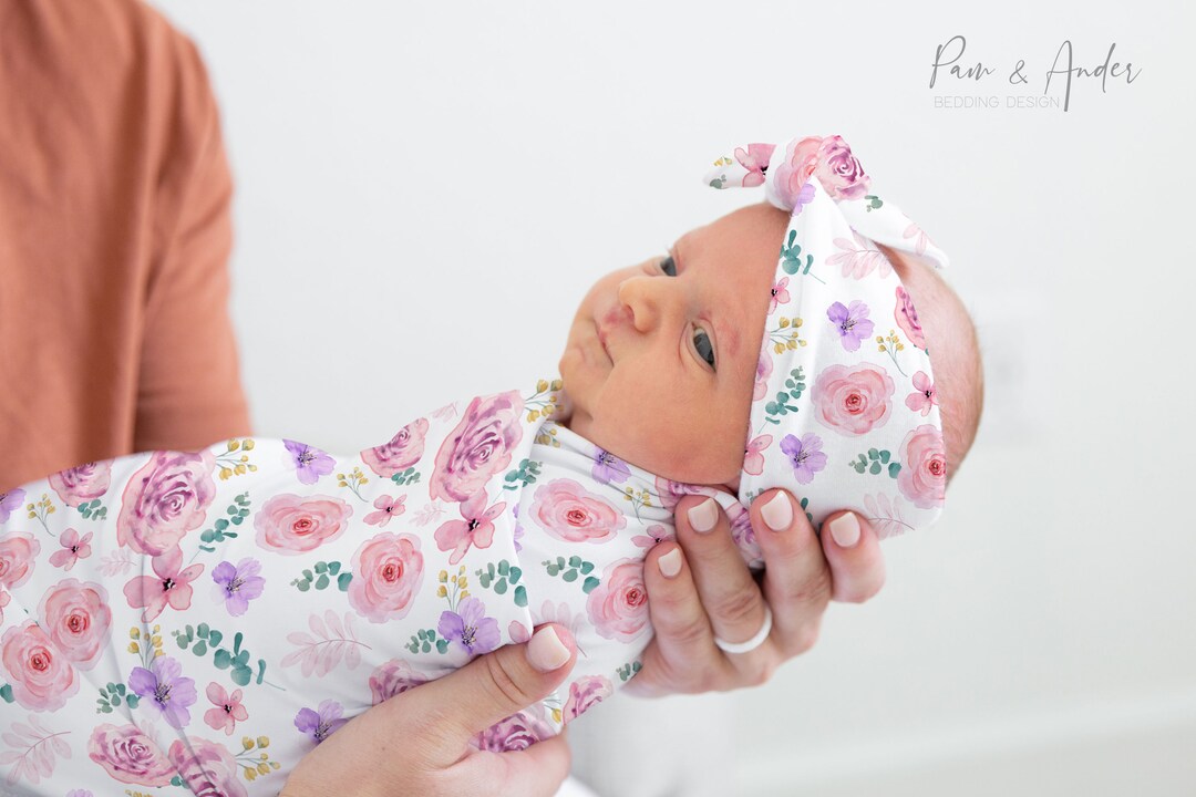 FLORAL Baby Girl Swaddle Set, Floral Baby Accesories, Personalized Baby