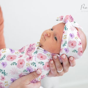 Conjunto de pañales para bebé niña con diseño floral, accesorios florales para bebé, pañales personalizados con nombre para bebé, diadema para niña