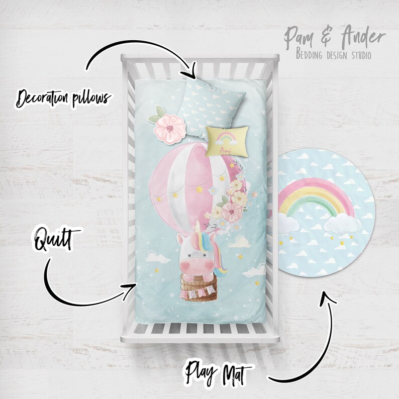 UNICORN Customized Crib Set Rainbow Boy Bedding Nursery Etsy