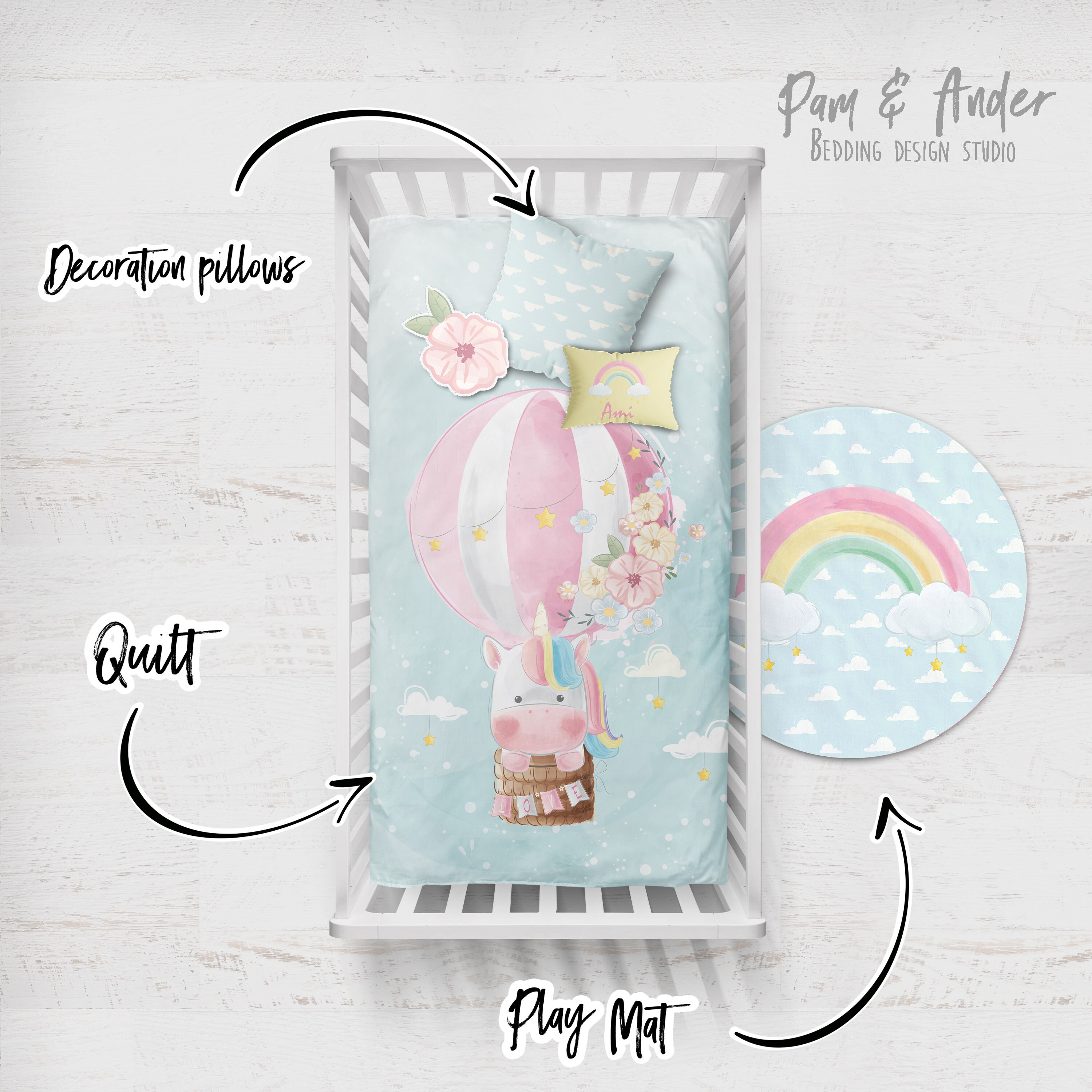 UNICORN Customized Crib Set Rainbow Boy Bedding Nursery Etsy