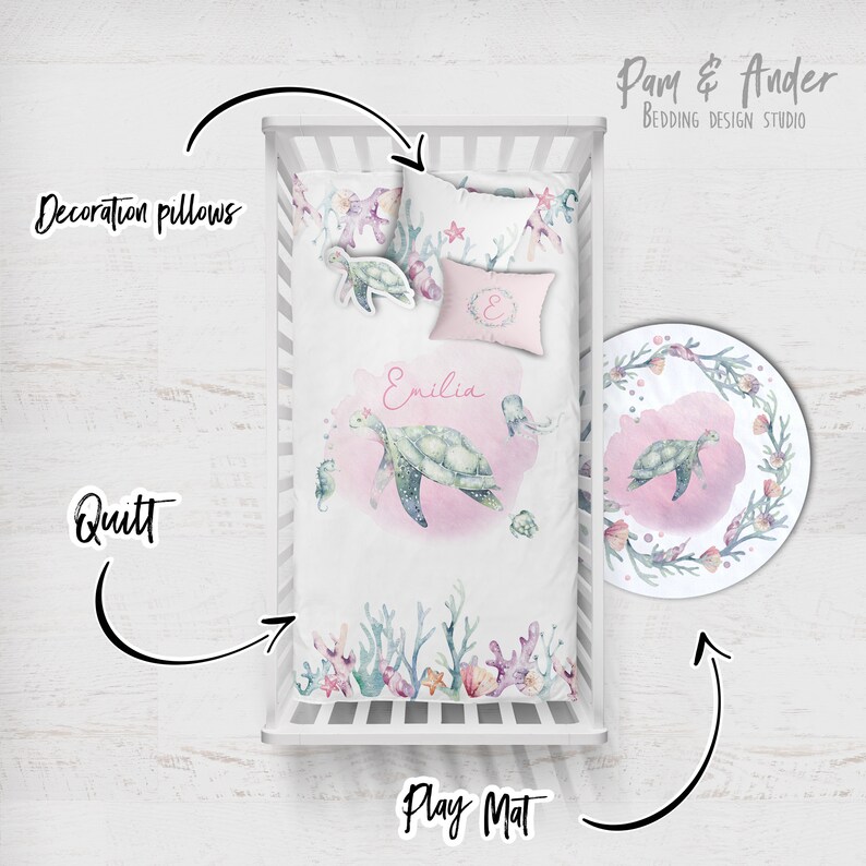 SEA TURTLE CRIB Bedding Set Ocean Nuersery Girl Baby Etsy