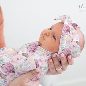 Conjunto de pañales para bebé niña FLORAL BOHO, accesorios florales para bebé, pañales personalizados con nombre para bebé, diadema para niña