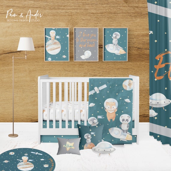 Astronaut Customized Crib Bedding Set FREE Customized Design Bedding Baby Crib Bedding Crib Bedding Astronaut Baby Bedding Etsy