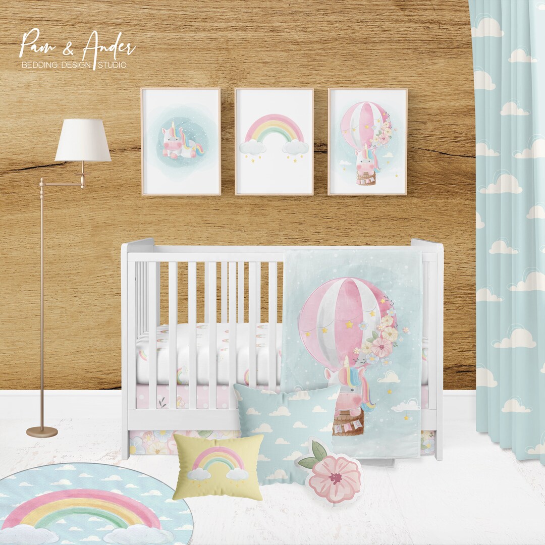 UNICORN CUSTOMIZED Crib Set, Rainbow Girl Bedding, Unicorn Crib Bedding