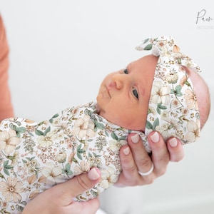 Conjunto de arrullo para bebé niña FLORAL VINTAGE, Accesorios florales para bebé, Arrullo personalizado con nombre de bebé, Diadema para bebé niña