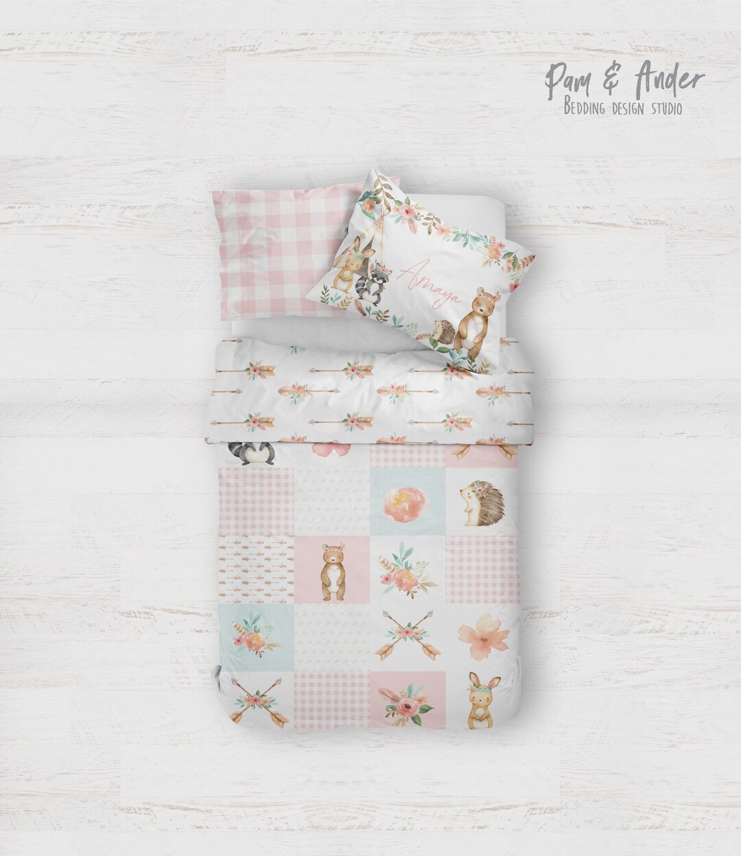 WOODLAND TRIBE Customized Bed Set, Forest Bedding, Girl Bedding Set