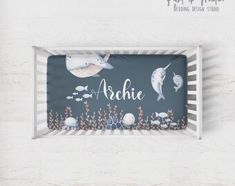 OCEAN CRIB FITTED sheet, ocean nursery, boy baby bedding, baby boy bedding crib, baby animals