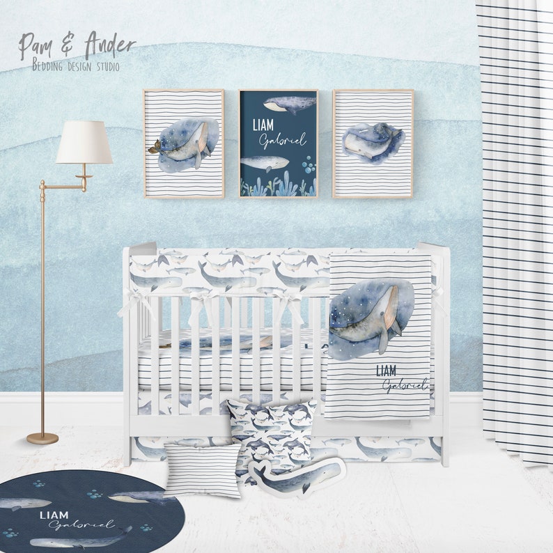 WHALE CRIB BEDDING Set Ocean Nursery Boy Baby Bedding Baby Etsy