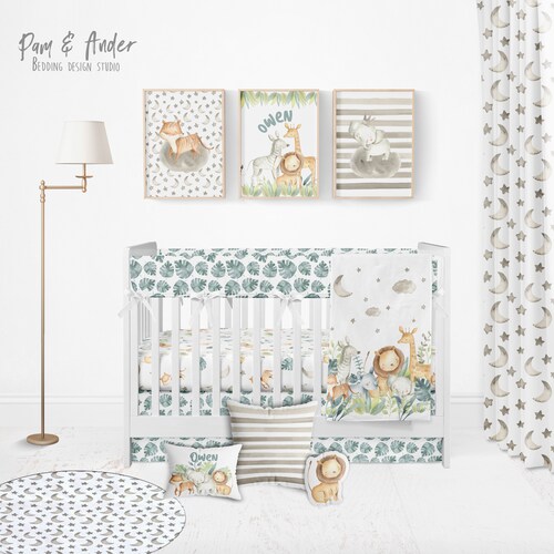 Baby Boy Safari Crib Bedding Set Jungle Boy Nursery Elephant Etsy