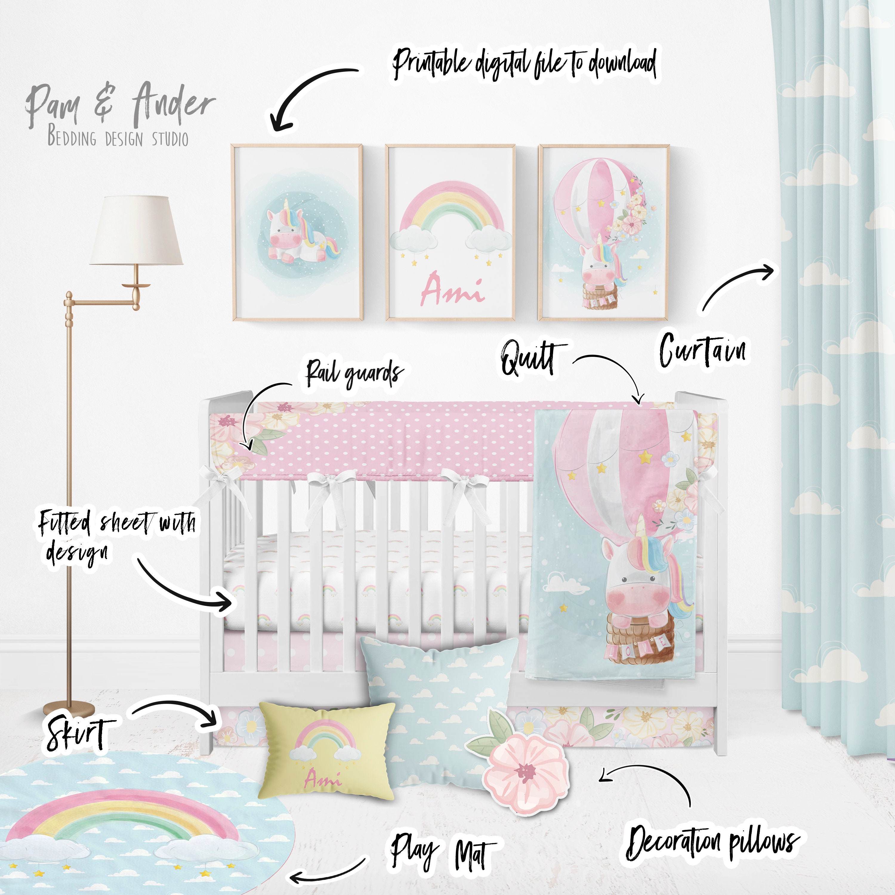 UNICORN Customized Crib Set Rainbow Boy Bedding Nursery Etsy