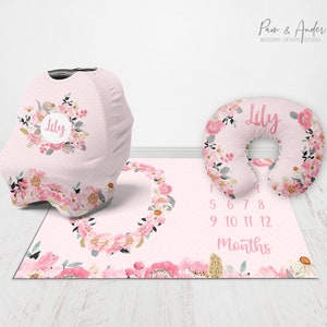 Conjunto de ACCESORIOS DE CUNA FLORALES, Vivero floral, Accesorios para bebés niña, Conjunto de cuna de flores