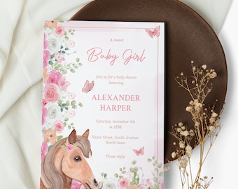 Horse Girl Invitation, Custom Made Invitation, Baby Shower Party Invitation, Horse themed invitation, Customized Digital invitation