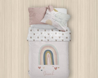 ROPA DE CAMA DE ARCO IRIS, Juego de ropa de cama de cuna boho, Manta arcoíris personalizada, Decoración boho, Chica boho, Ropa de cama personalizada