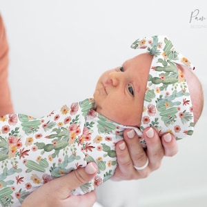 Conjunto de pañales para bebé niña con diseño de cactus floral, accesorios florales para bebé, pañales personalizados con nombre para bebé, diadema para niña