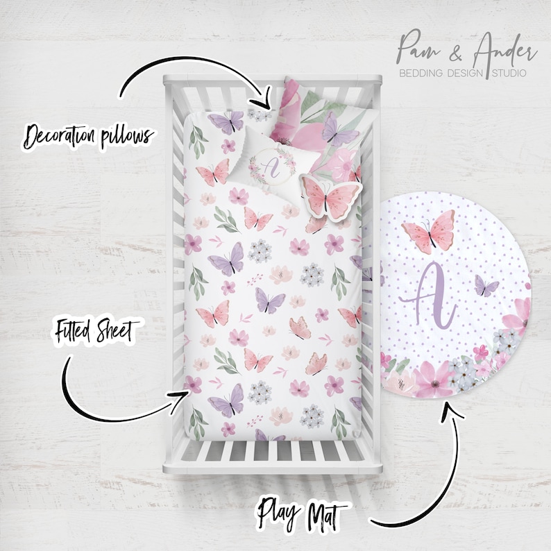 BUTTERFLY BABY CRIB Set Floral Crib Bedding Butterflies Etsy