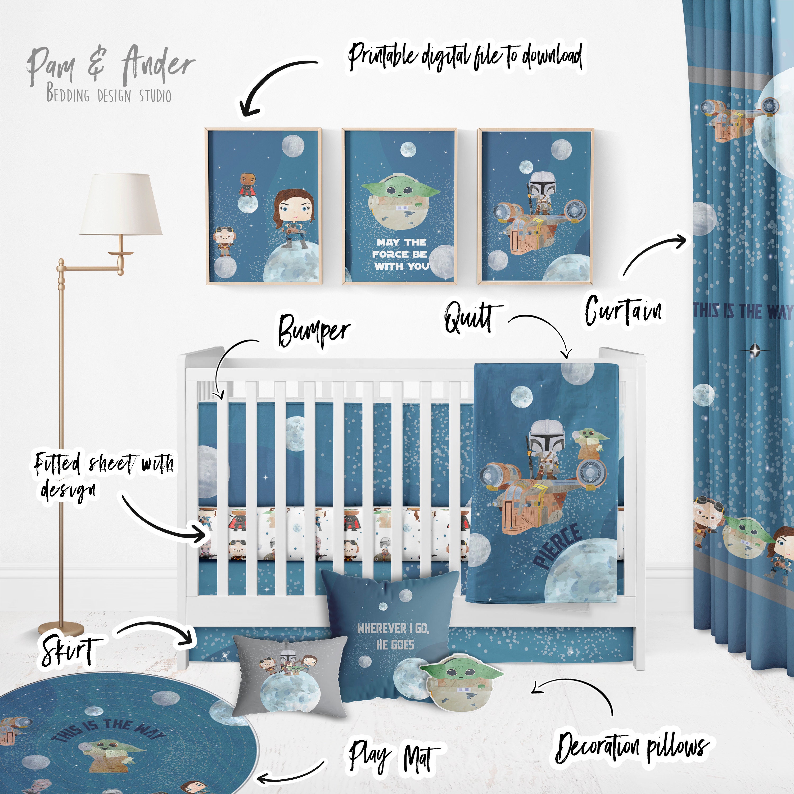 Baby Yoda The mandalorian customized crib set mandalorian Etsy