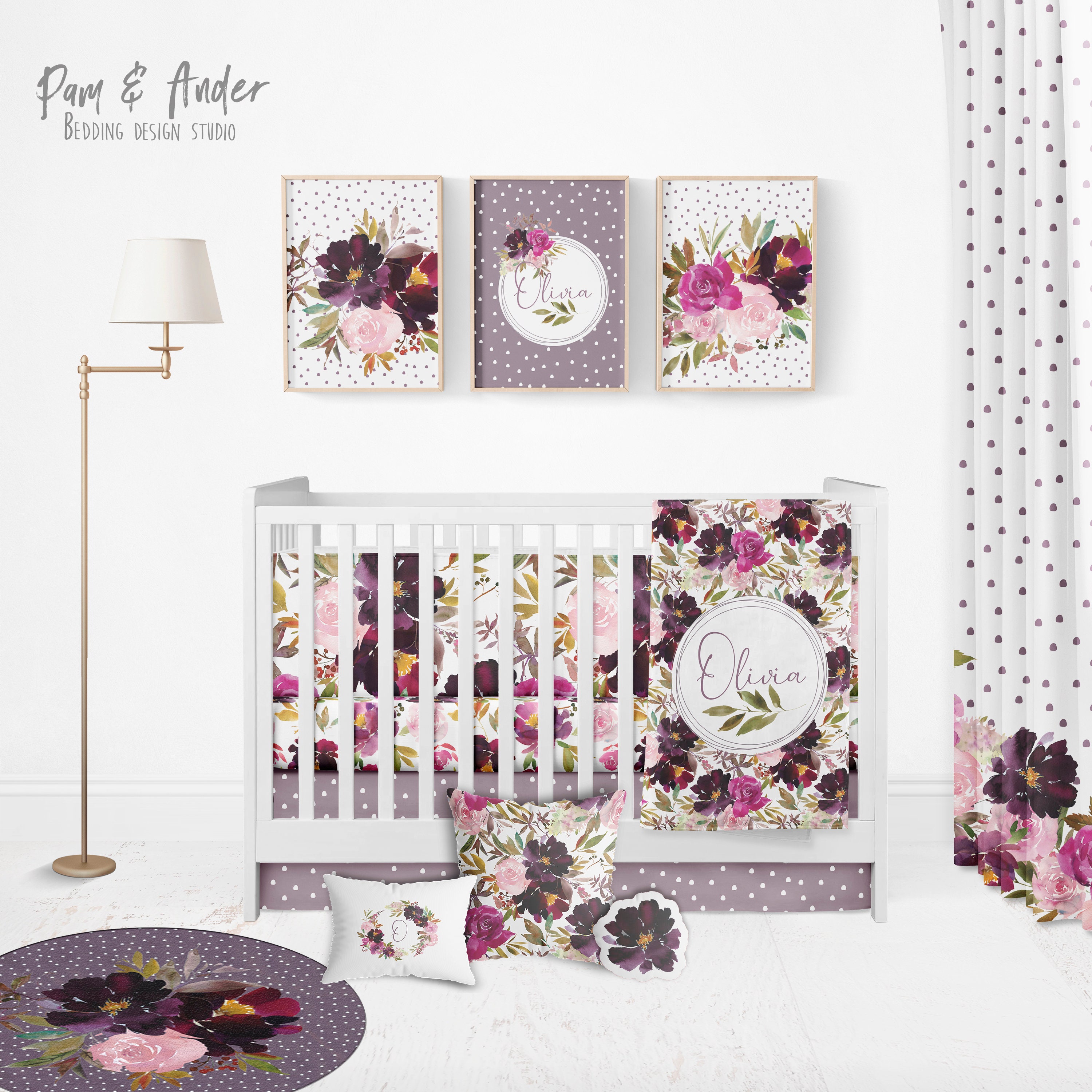 mauve crib bedding