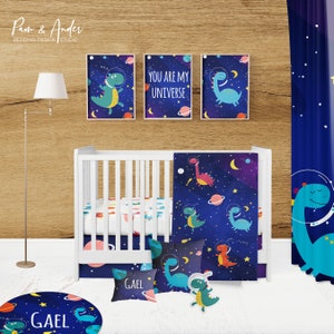 OUTER SPACE BABY bedding, baby boy nursery set, personalized crib sheet, blue, baby bedding, galaxy