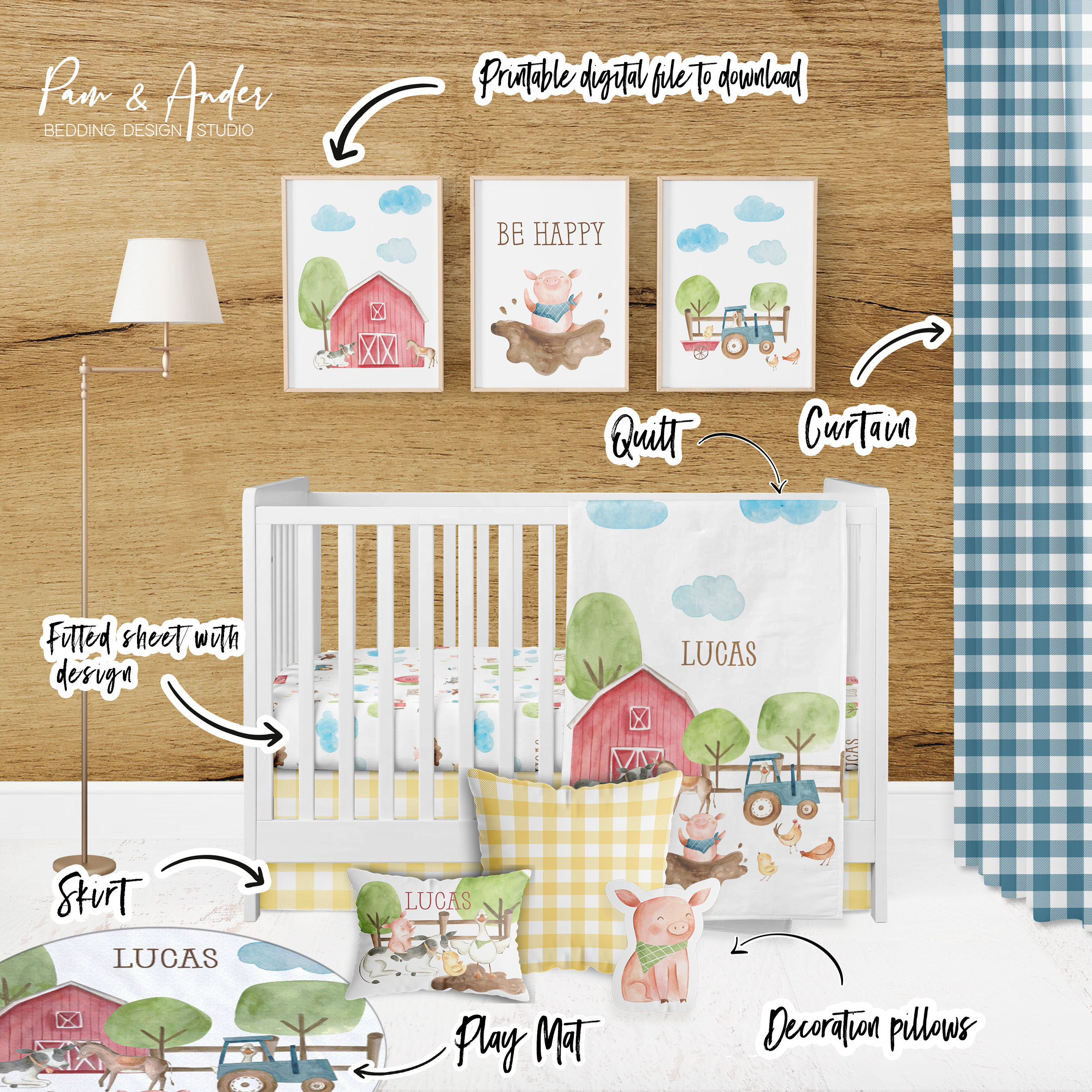 FARM CRIB BEDDING, Boy Nursery, Neutral Baby Bedding, Farm Animal Sheet ...