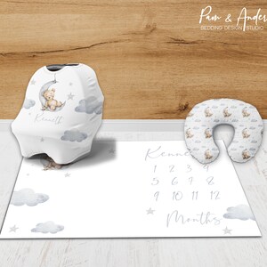 Conjunto de accesorios para bebés oso, guardería de osos, accesorios personalizados para bebés, guardería de osos lunares, niño azul