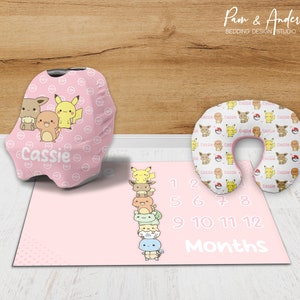 Conjunto de accesorios Poke Animals, accesorios para niñas, conjunto de guardería Poke Animals, manta personalizada para bebés Poke, rosa