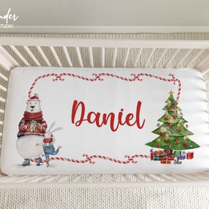 Christmas Crib Fitted Sheet, Baby Crib Decor, Baby Christmas Nursery Decor, Christmas Personalized blanket, Christmas Decor, First Christmas