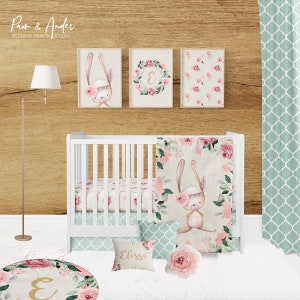 BOHO CRIB BEDDING set, floral crib bedding, Boho baby nursery, boho crib sheet, baby bedding