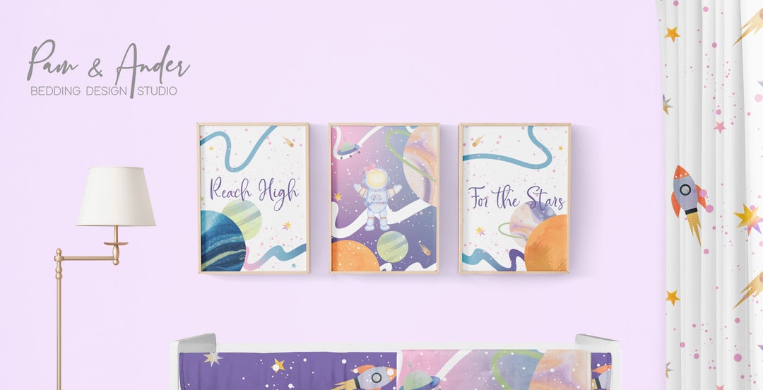 SPACE BABY DIGITAL Art, Baby Girl Nursery Set, Personalized Wall Art ...