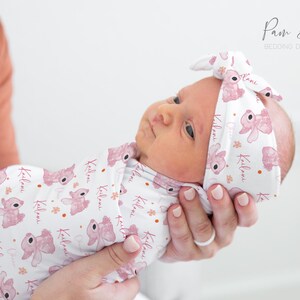 Conjunto de manta para bebé niña Stitch rosa, regalo personalizado para bebé, diadema para bebé niña, regalo para baby shower, regalo para recién nacido, manta personalizada para bebé