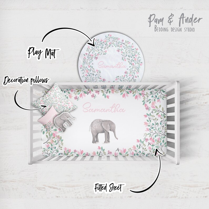 Elephant Crib Set Elephant Girl Bedding Nursery Set Crib Etsy