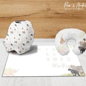 Conjunto de accesorios para bebé de niño de la jungla, Guardería de la jungla, Decoración de guardería de niño, Accesorios de bebé personalizados, Guardería de amigos de la jungla, Manta de bebé