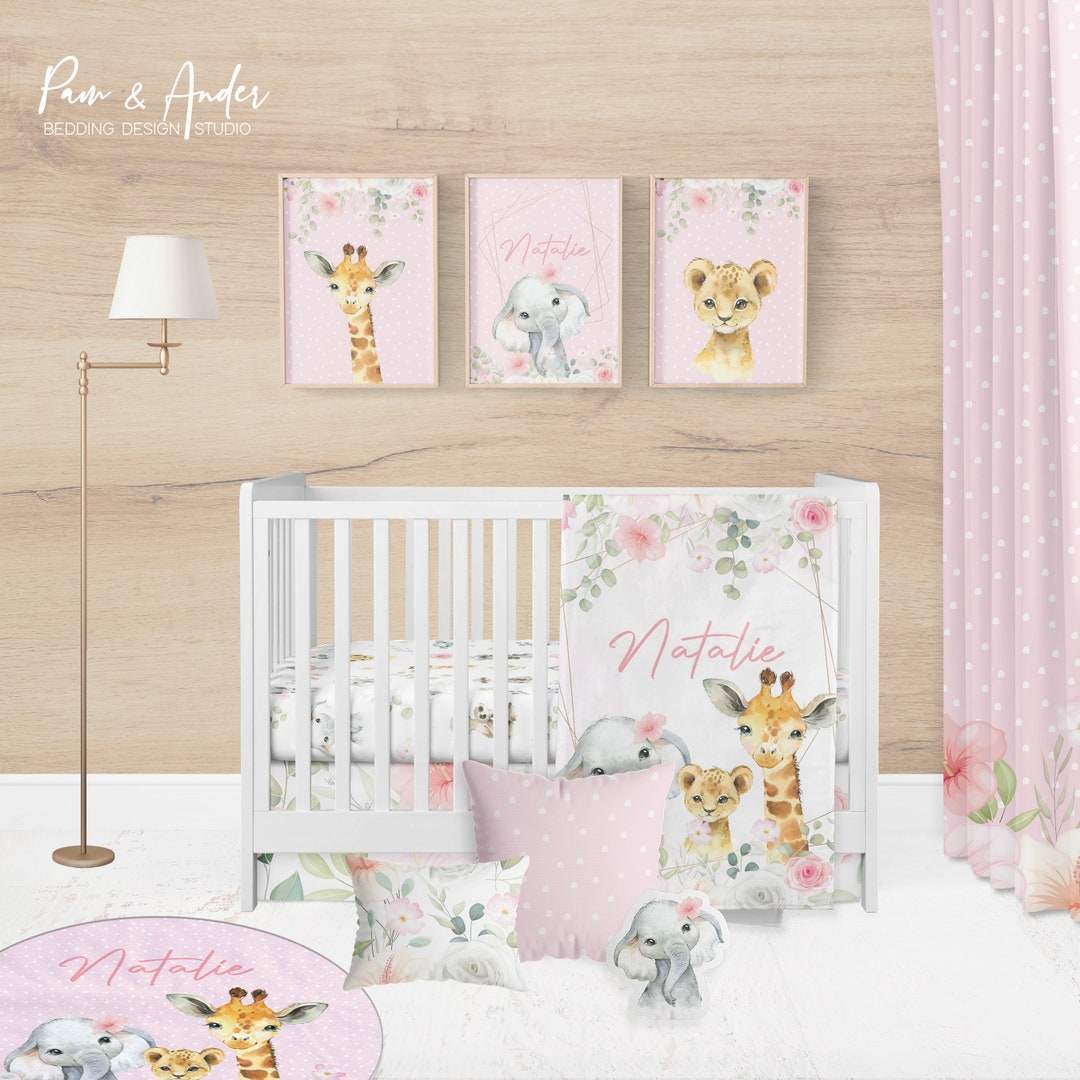 SAFARI CRIB BEDDING, Safari Girl Nursery, Jungle Baby Bedding, Baby