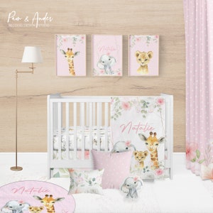 SAFARI CRIB BEDDING, safari girl nursery, jungle baby bedding, baby girl bedding crib, baby animals, baby bedding