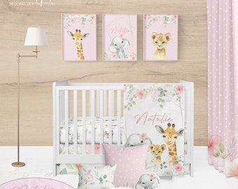 SAFARI CRIB BEDDING, safari girl nursery, jungle baby bedding, baby girl bedding crib, baby animals, baby bedding