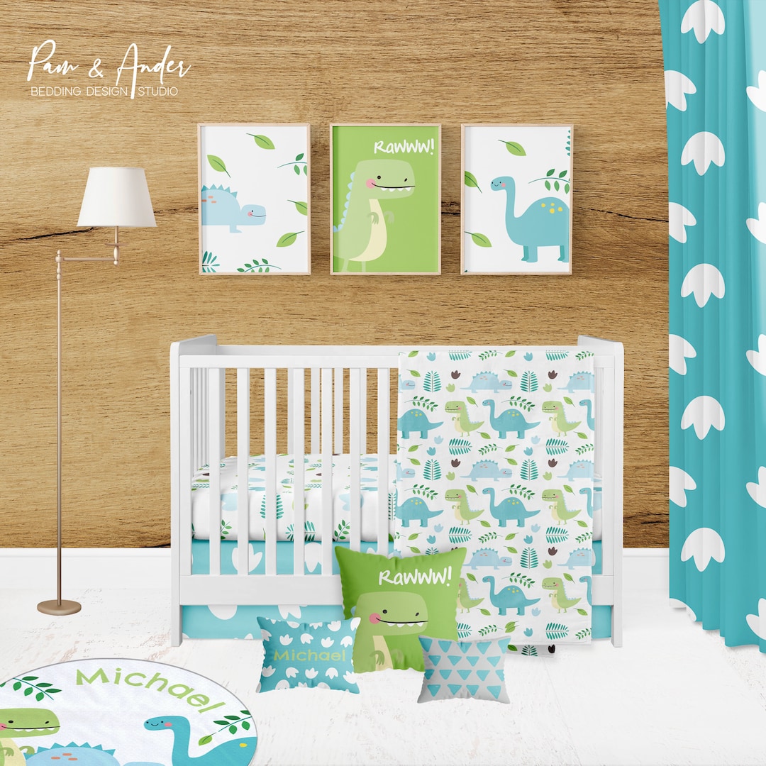DINOSAUR BABY BEDDING, Dinosaur Nursery, Dinosaur Decor, Custom Crib