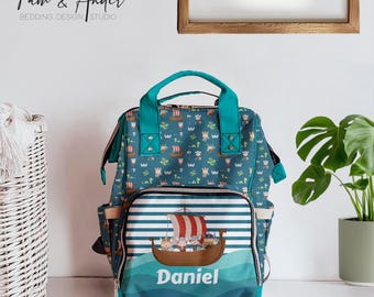 Adventurous Diaper Backpack for On-the-Go Parents, Baby Bag, Travel Backpack, Personalized Baby Gear, Viking Theme
