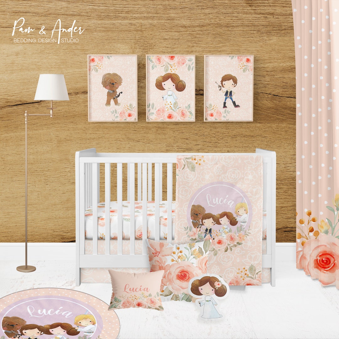 Baby Girl Star Wars Crib Bedding Set Floral Star Wars Nursery Floral Crib Sheets Girl Star Wars Nursery Girl Baby Bedding Etsy Canada