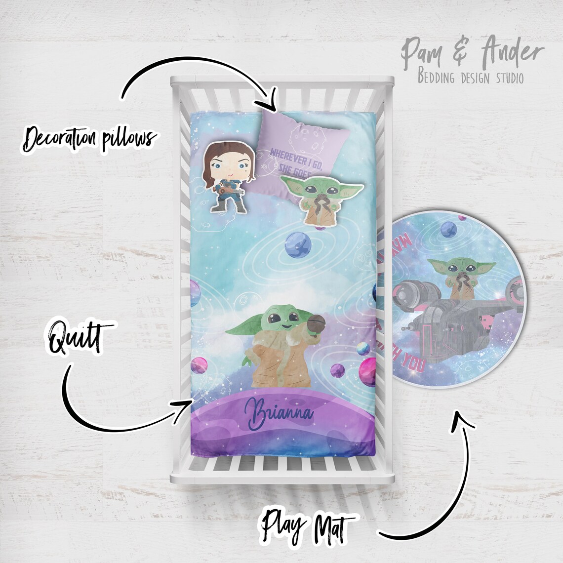 BABY YODA for Girl Customized Crib Set Baby Yoda Bedding Etsy