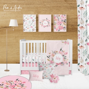 FLORAL CRIB BEDDING set, floral nursery, girl baby bedding, flower crib set, baby bedding