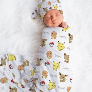 Poke Animals Swaddle Set, Baby Boy Swaddle, Poke Animals Nursery Set, Manta personalizada para bebés Poke, Gris
